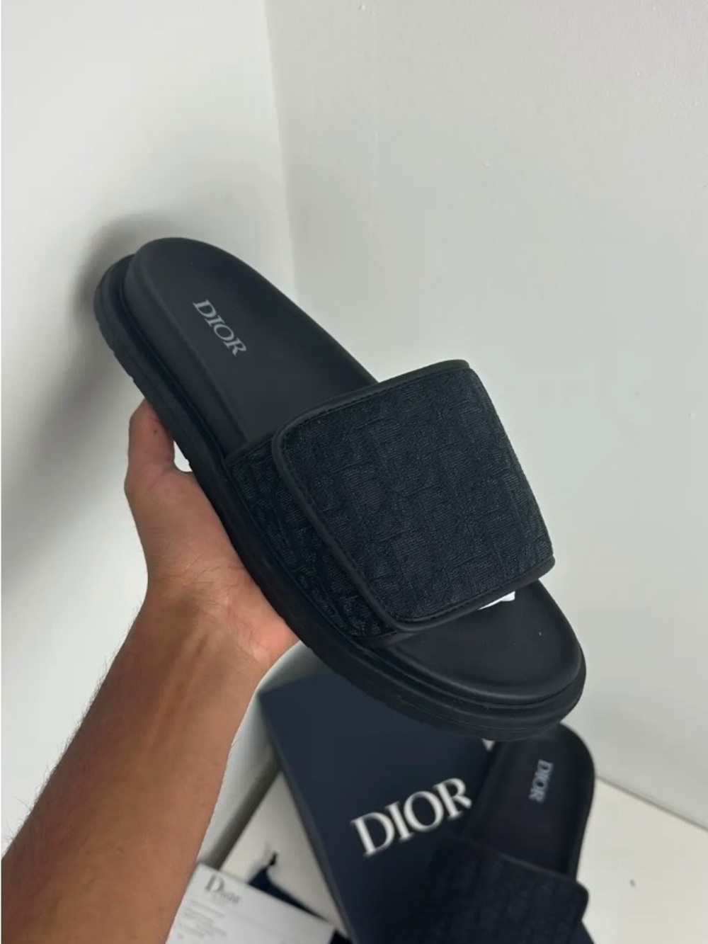 Dior Black Slide Sandals with Textured Strap